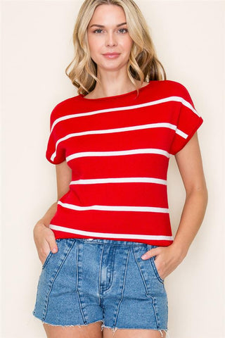 Short Sleeve Striped Sweater