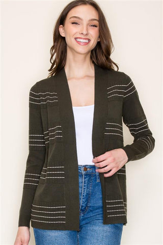 Stitch Striped Open Front Cardigan-Shirts & Tops-Staccato-Stella Violet Boutique in Arvada, Colorado