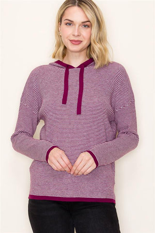 Striped Waffle Hoodie-Shirts & Tops-Staccato-Stella Violet Boutique in Arvada, Colorado