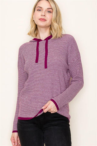 Striped Waffle Hoodie-Shirts & Tops-Staccato-Stella Violet Boutique in Arvada, Colorado
