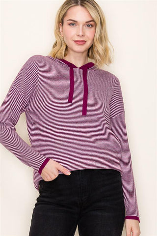 Striped Waffle Hoodie-Shirts & Tops-Staccato-Stella Violet Boutique in Arvada, Colorado