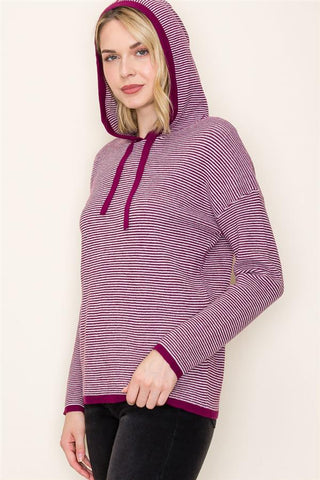 Striped Waffle Hoodie-Shirts & Tops-Staccato-Stella Violet Boutique in Arvada, Colorado