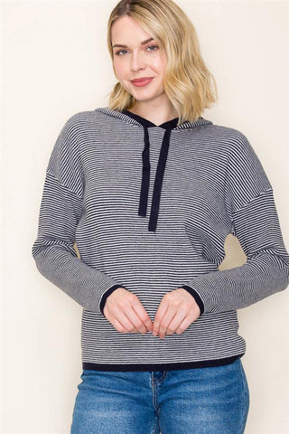 Striped Waffle Hoodie-Shirts & Tops-Staccato-Stella Violet Boutique in Arvada, Colorado
