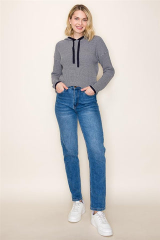 Striped Waffle Hoodie-Shirts & Tops-Staccato-Stella Violet Boutique in Arvada, Colorado