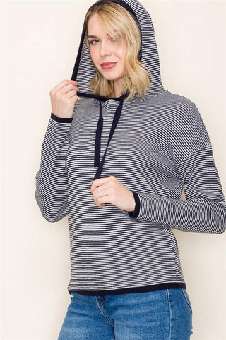 Striped Waffle Hoodie-Shirts & Tops-Staccato-Stella Violet Boutique in Arvada, Colorado