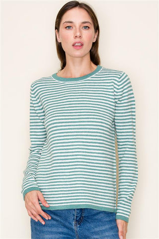 Striped Crewneck Sweater-Shirts & Tops-Staccato-Stella Violet Boutique in Arvada, Colorado