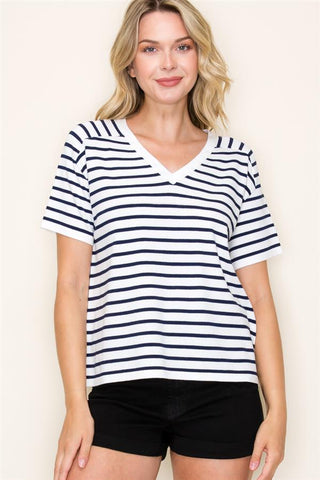 Striped V-Neck Sweater-Shirts & Tops-Staccato-Stella Violet Boutique in Arvada, Colorado