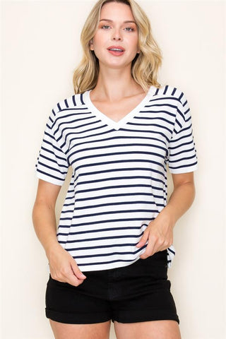 Striped V-Neck Sweater-Shirts & Tops-Staccato-Stella Violet Boutique in Arvada, Colorado