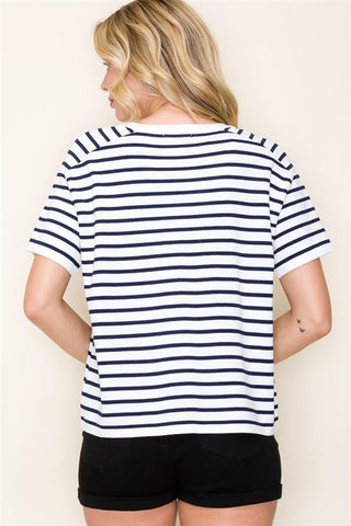 Striped V-Neck Sweater-Shirts & Tops-Staccato-Stella Violet Boutique in Arvada, Colorado