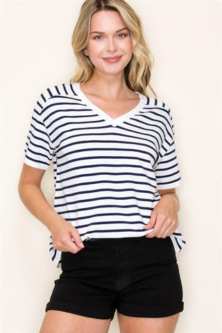 Striped V-Neck Sweater-Shirts & Tops-Staccato-Stella Violet Boutique in Arvada, Colorado