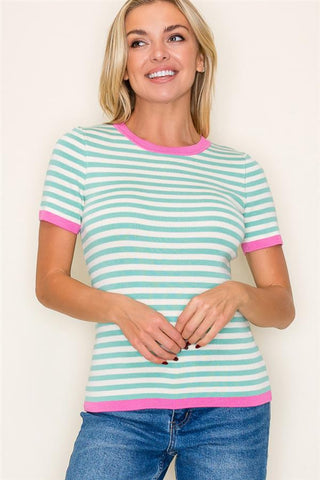 Contrast Neck Striped Sweater-Shirts & Tops-Staccato-Stella Violet Boutique in Arvada, Colorado