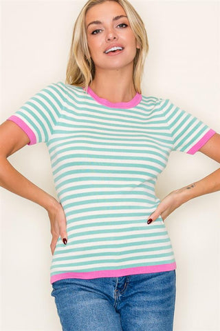 Contrast Neck Striped Sweater-Shirts & Tops-Staccato-Stella Violet Boutique in Arvada, Colorado