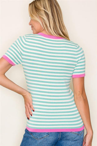 Contrast Neck Striped Sweater-Shirts & Tops-Staccato-Stella Violet Boutique in Arvada, Colorado