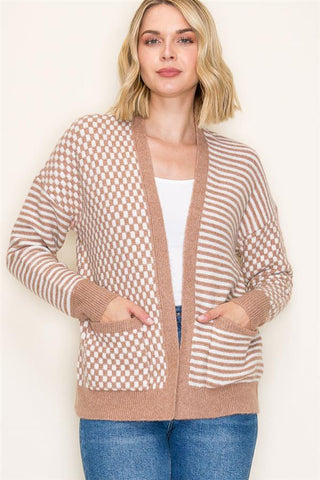 Checkmate Striped Cardigan-Shirts & Tops-Staccato-Stella Violet Boutique in Arvada, Colorado