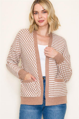 Checkmate Striped Cardigan-Shirts & Tops-Staccato-Stella Violet Boutique in Arvada, Colorado