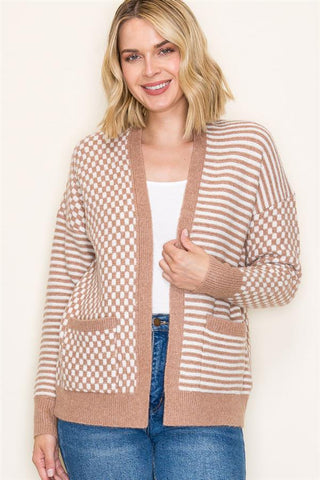 Checkmate Striped Cardigan-Shirts & Tops-Staccato-Stella Violet Boutique in Arvada, Colorado