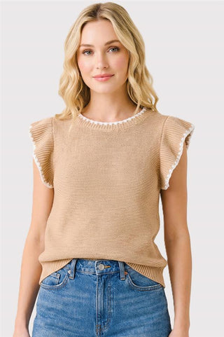 Natural Ruffle Sleeve Sweater Top-Top-Staccato-Stella Violet Boutique in Arvada, Colorado
