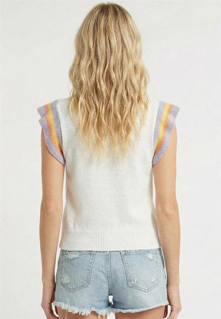 Rainbow Trim Cap Sleeve Sweater Top-Top-Staccato-Stella Violet Boutique in Arvada, Colorado