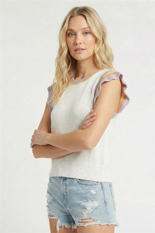 Rainbow Trim Cap Sleeve Sweater Top-Top-Staccato-Stella Violet Boutique in Arvada, Colorado