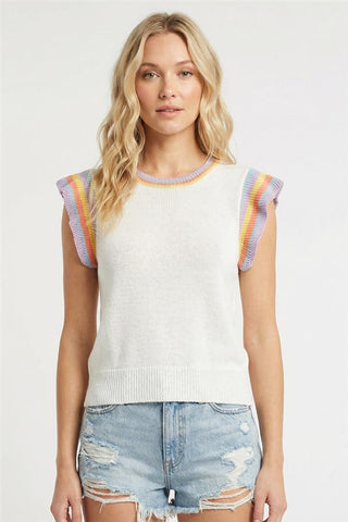 Rainbow Trim Cap Sleeve Sweater Top-Top-Staccato-Stella Violet Boutique in Arvada, Colorado
