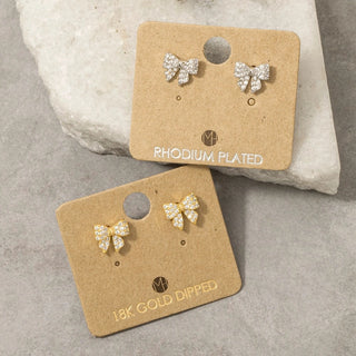 CZ Pave Bow Ribbon Stud Earrings-Earrings-Fame Accessories-Stella Violet Boutique in Arvada, Colorado