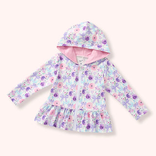 Watercolor Roses & Bows Ruffle Zip Hoodie