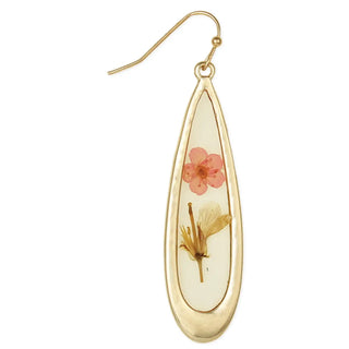 Pink Dried Flower Long Teardrop Earrings-Earrings-Zad-Stella Violet Boutique in Arvada, Colorado