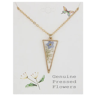 Long Triangle Gold Dried Flower Necklace-Earrings-Zad-Stella Violet Boutique in Arvada, Colorado