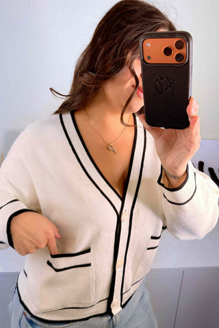Contrast Trim Button Front Cardigan-Shirts & Tops-White Birch-Stella Violet Boutique in Arvada, Colorado