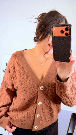 Classic Cable Knit Button Cardigan-Shirts & Tops-White Birch-Stella Violet Boutique in Arvada, Colorado