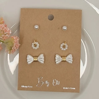 Mini Pearl & Bow Three Pair Earring Set-Earrings-Betty Oh-Stella Violet Boutique in Arvada, Colorado