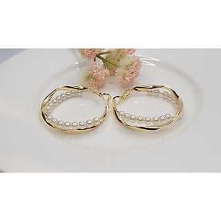 Pearl Criss Cross Gold Hoop Earrings-Earrings-Betty Oh-Stella Violet Boutique in Arvada, Colorado