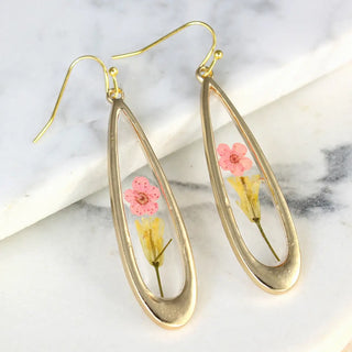 Pink Dried Flower Long Teardrop Earrings-Earrings-Zad-Stella Violet Boutique in Arvada, Colorado