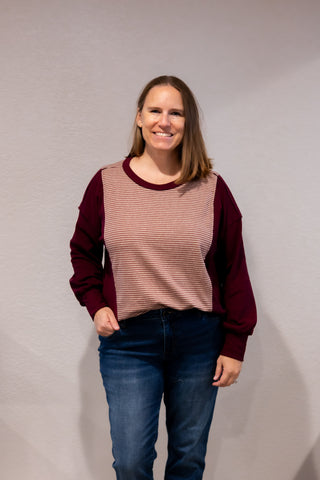 The "Line Up" Puff Sleeve Oversized Striped Sweatshirt ✨-Top-Doe & Rae-Stella Violet Boutique in Arvada, Colorado