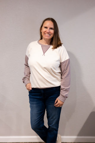 Ivory Stripe Cozy Fleece Pullover-Top-Staccato-Stella Violet Boutique in Arvada, Colorado