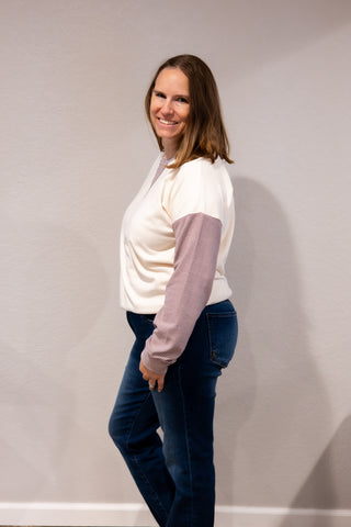 Ivory Stripe Cozy Fleece Pullover-Top-Staccato-Stella Violet Boutique in Arvada, Colorado