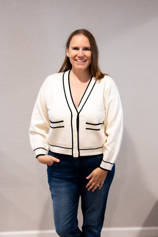 Contrast Trim Button Front Cardigan