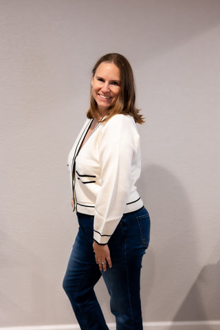Contrast Trim Button Front Cardigan
