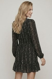 FLORAL PRINT SMOCKING WAIST LONG SLEEVE TIER MINI DRESS-Dress-Doe & Rae-Stella Violet Boutique in Arvada, Colorado