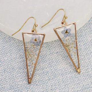 Long Triangle Gold Dried Flower Earrings-Earrings-Zad-Stella Violet Boutique in Arvada, Colorado