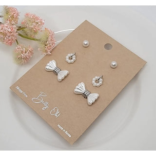 Mini Pearl & Bow Three Pair Earring Set-Earrings-Betty Oh-Stella Violet Boutique in Arvada, Colorado