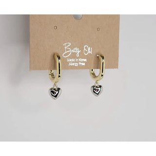 Two Tone Heart Drop Huggie Earrings-Earrings-Betty Oh-Stella Violet Boutique in Arvada, Colorado