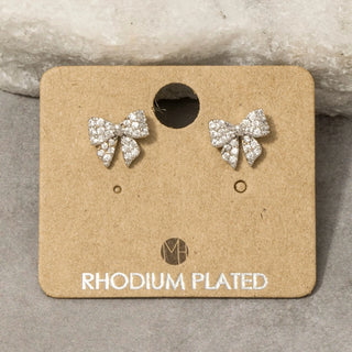 CZ Pave Bow Ribbon Stud Earrings-Earrings-Fame Accessories-Stella Violet Boutique in Arvada, Colorado