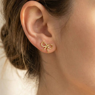 Wire Ribbon Bow Stud Earrings-Earrings-Fame Accessories-Stella Violet Boutique in Arvada, Colorado