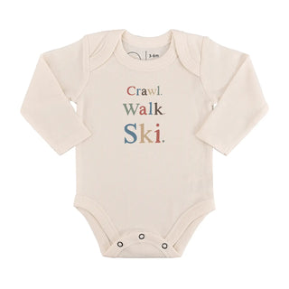 Crawl. Walk. Ski. Graphic Onesie-Tops-Finn + Emma-Stella Violet Boutique in Arvada, Colorado