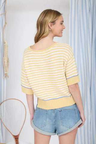 Butter Sweet Striped Short Sleeve Sweater-Shirts & Tops-Blu Pepper-Stella Violet Boutique in Arvada, Colorado