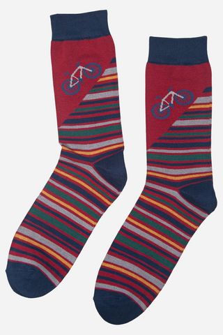 Men's Bamboo Socks - Mountain Bike and Stripe-Socks-Sock Talk-Stella Violet Boutique in Arvada, Colorado