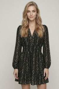 FLORAL PRINT SMOCKING WAIST LONG SLEEVE TIER MINI DRESS-Dress-Doe & Rae-Stella Violet Boutique in Arvada, Colorado