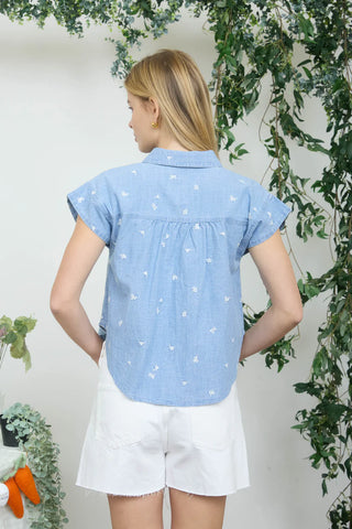 Sweet Meadow Chambray Button-Up-Shirts & Tops-Blu Pepper-Stella Violet Boutique in Arvada, Colorado