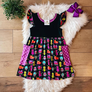 Cuddly Monsters Dress-Baby & Toddler Outfits-Wellington Design Co - TwoCan-Stella Violet Boutique in Arvada, Colorado